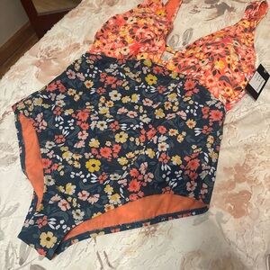 Palisades Bathing Suit Women's Xl Beach Club Floral One Piece Swim